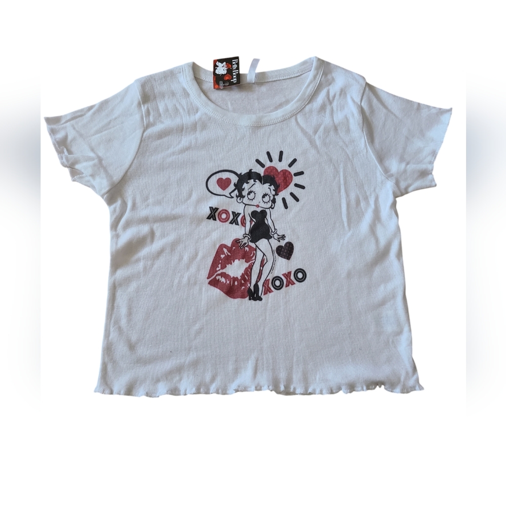 BRISCO BRANDS | BETTY BOOP CROPPED GRAPHIC T-SHIRT | WHITE | SIZE SMALL - Picture 2 of 10